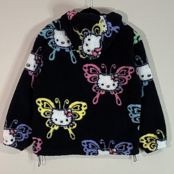 Dumbgood x Hello Kitty Butterfly Sherpa Zip Hoodie Jacket Black S - Picture 3 of 6